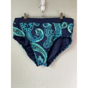 Lands' End Women's Swimsuit Bottoms‎ Size 14 Paisley Print High Waist Navy Blue